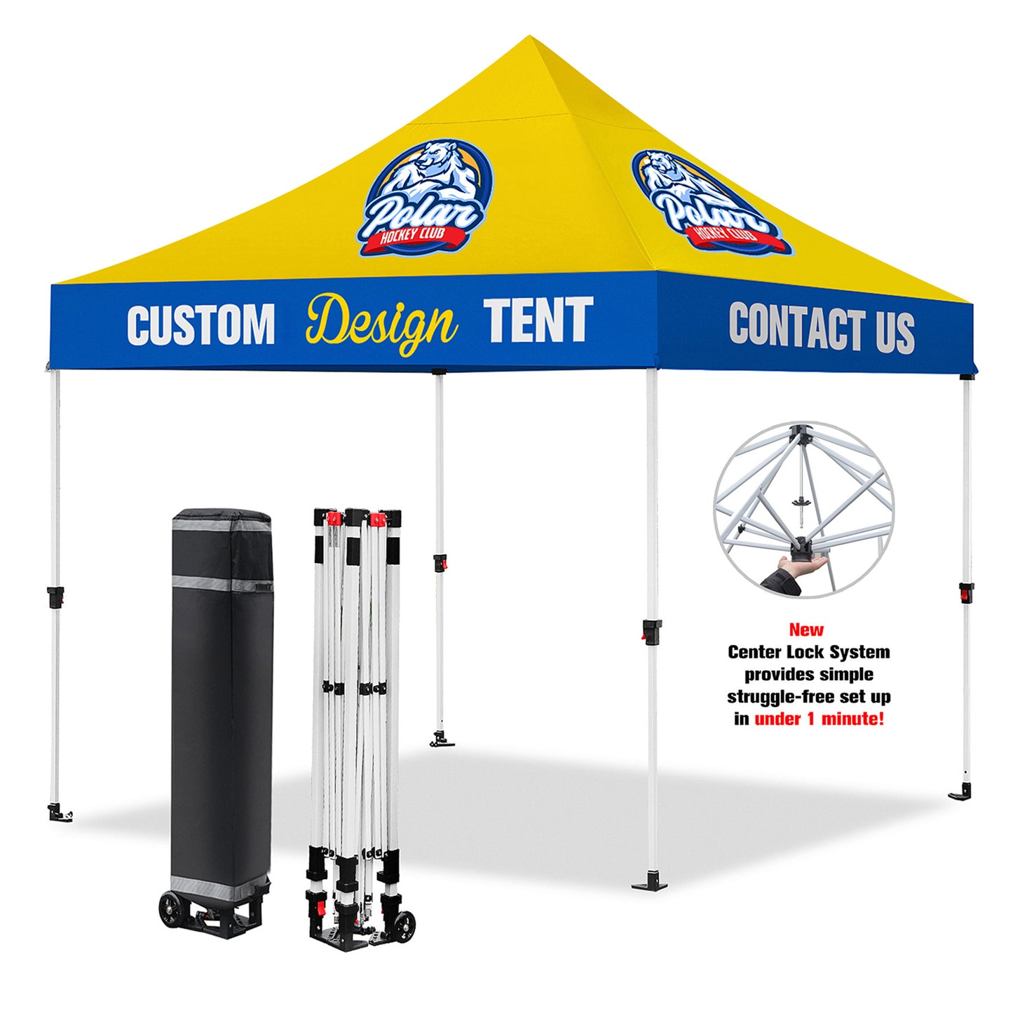 10'x10' PREMIUM CANOPY with full color print, hardware and rolling case